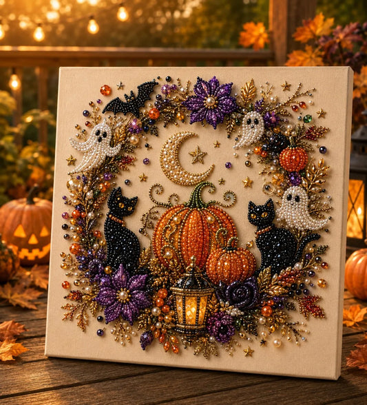 Halloween 🎃 Pearl Art DIY Kit – Turn Tiny Pearls into Spooky‑Cute ✨ Magic (Size:7.87in*7.87in)