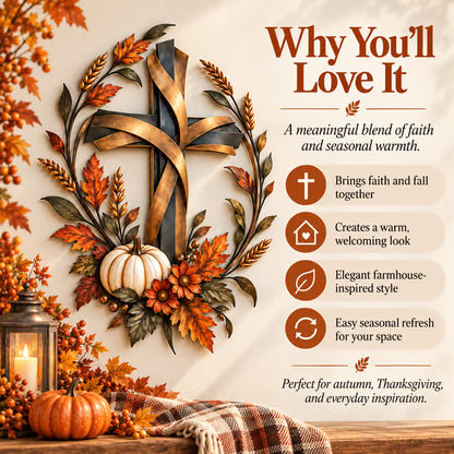 ✝️🍂 Autumn Cross & Pumpkin Harvest Metal Wall Decor (📦Buy 2 Free Shipping)