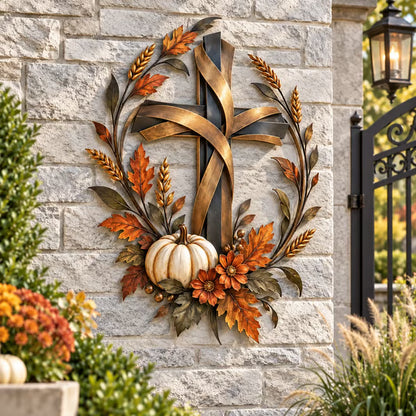 ✝️🍂 Autumn Cross & Pumpkin Harvest Metal Wall Decor (📦Buy 2 Free Shipping)