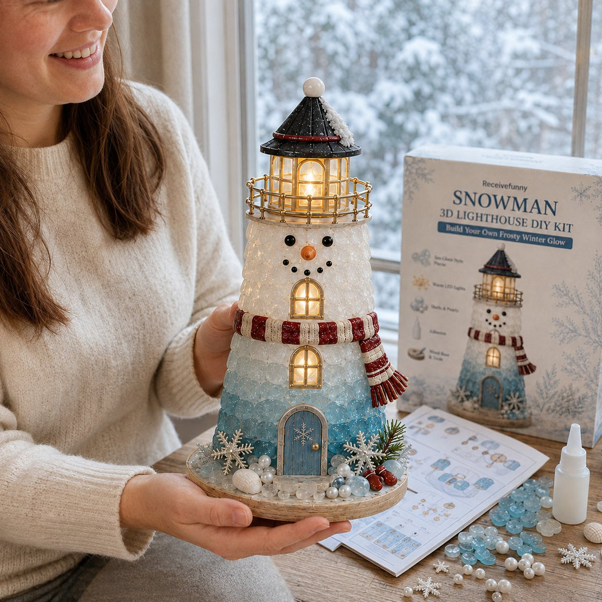 🎅 2026 Christmas Gift 50% Off--🎄Beginner-Friendly DIY Lighted Christmas Character Sea Glass-Style Lighthouse Kit Collection | Complete Kit with Sea Glass-Style Pieces, LED Lights & Step-by-Step Guide Included 💕