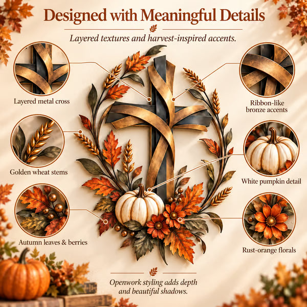 ✝️🍂 Autumn Cross & Pumpkin Harvest Metal Wall Decor (📦Buy 2 Free Shipping)